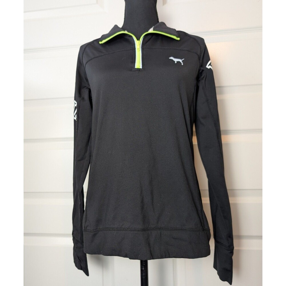 VS PINK Size M Quarter Zip Pullover Reflective Logo Thumbhole Running Activewear